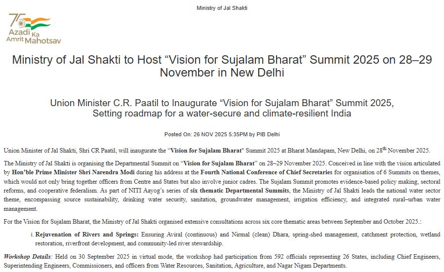 Streams of Change: Jal Shakti Ministry Charts a Vision for Sujalam Bharat at Delhi Summit
