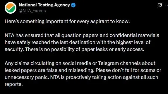 NEET UG 2026: NTA Issues Advisory Against Fake Paper Leak Messages Online