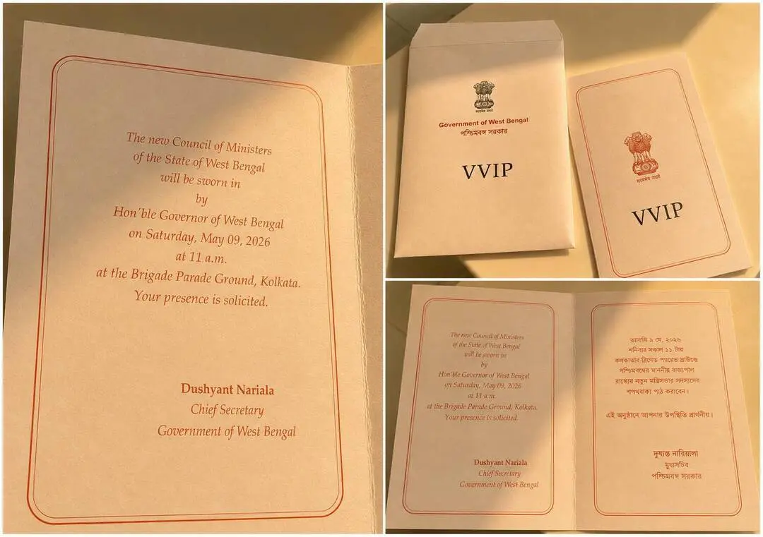 Visuals Of BJP’s Oath Ceremony Invite Highlight Historic Shift In Bengal Governance