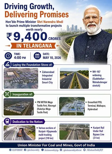 PM Modi To Launch ₹9,400-Crore Development Projects In Telangana, Boosting Rail, Road, And Infrastructure Growth