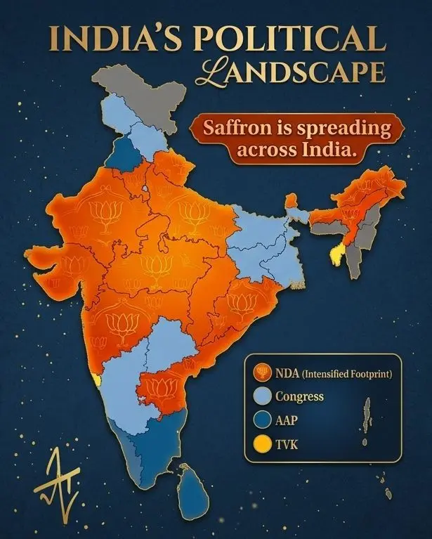 The Great Shift: BJP-NDA’s Saffron Wave Redraws India’s Power Map