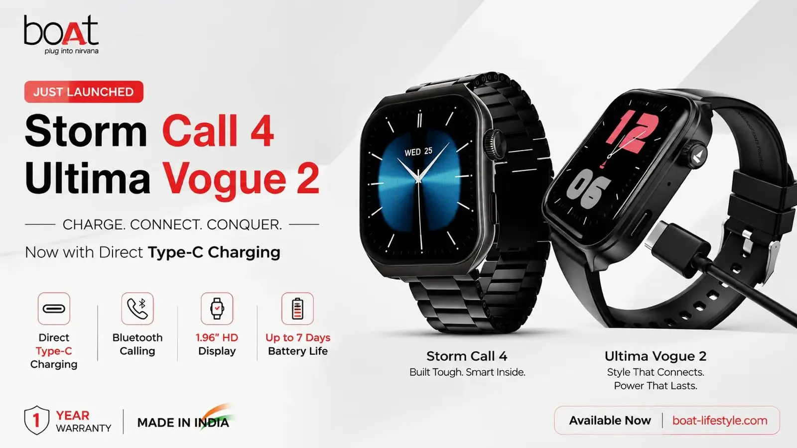 India’s First Type-C Charging Smartwatches: boAt Storm Call 4 And Ultima Vogue 2