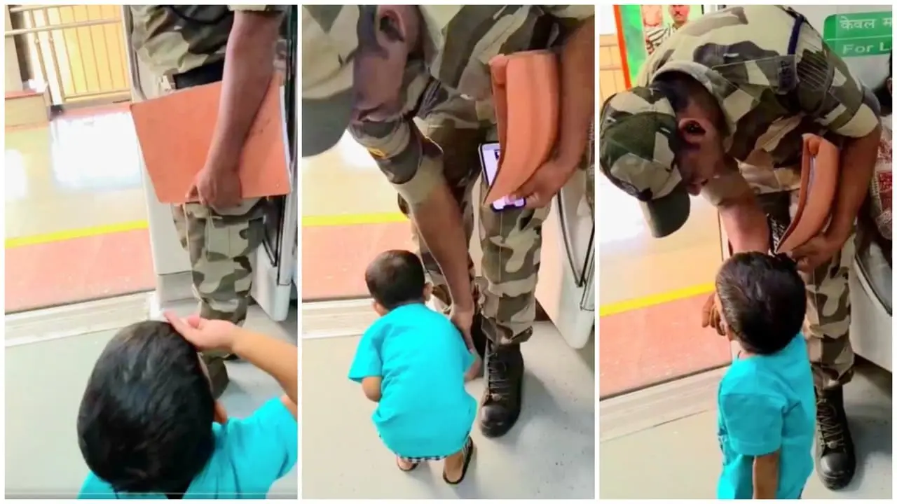 Child Salutes, Touches Feet of CISF Personnel in Delhi Metro