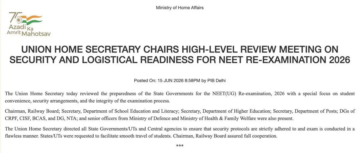 High-Stakes Health Check: Home Secretary Reviews NEET Re-exam Prep