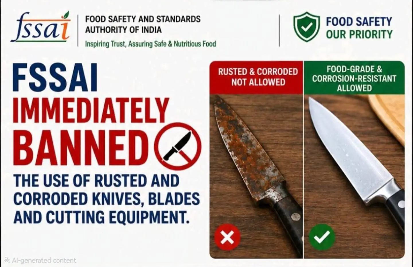 FSSAI Orders Food Businesses to Replace Rusted Knives and Blades