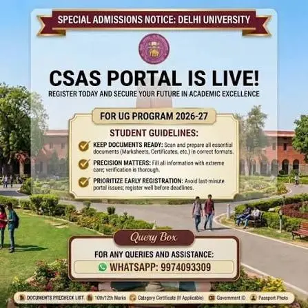 Delhi University Opens 2026-27 UG Admissions via CSAS Portal