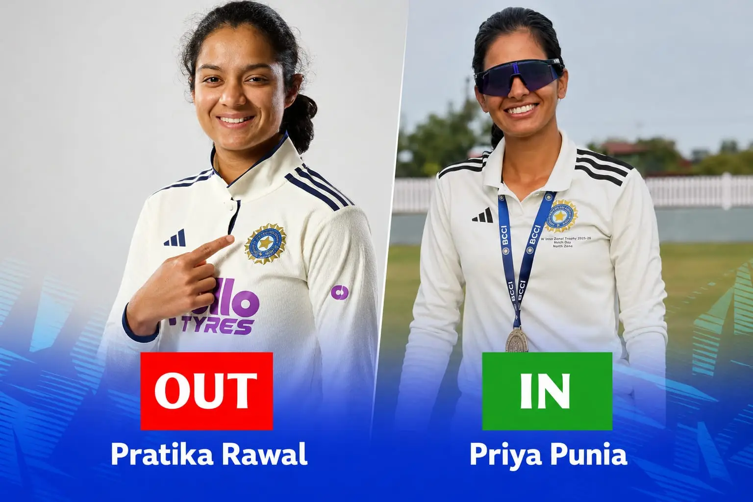 India to Miss Pratika Rawal for Lord's Test; Priya Punia Named