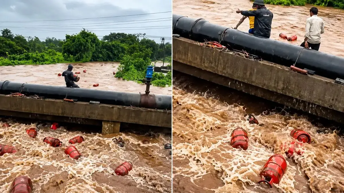 Flood Breaches Raigad HPCL Plant; 3,000 Gas Cylinders Float in River