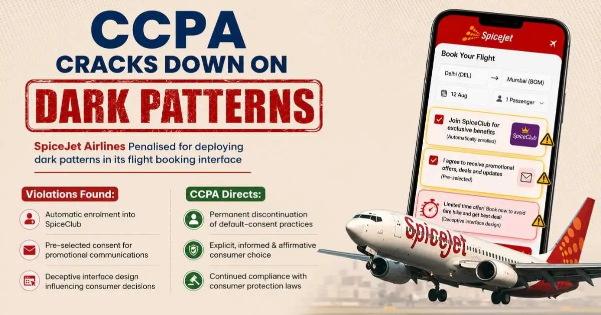 The Central Consumer Protection Authority [CCPA] Imposes ₹1 Lakh Penalty on SpiceJet for Using Dark Patterns