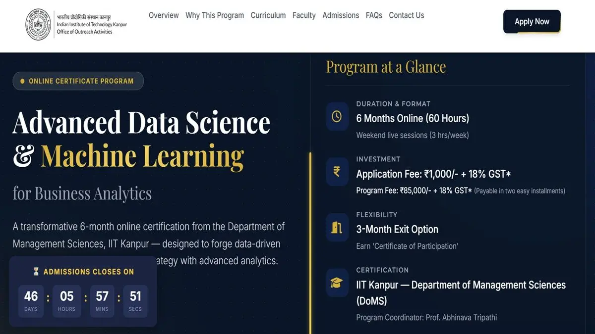 Smart Analytics: IIT Kanpur Launches Advanced Data Science and Machine Learning Program