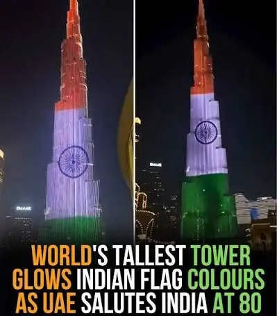 Dubai’s Burj Khalifa Glows in Indian Tricolour for Independence Day