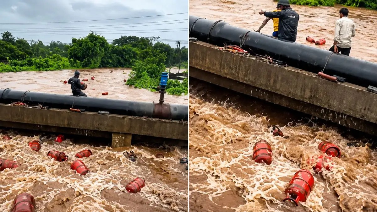 Flood Breaches Raigad HPCL Plant; 3,000 Gas Cylinders Float in River