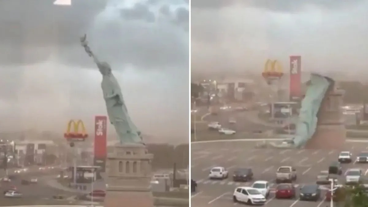 Replica ‘Statue of Liberty’ in Brazil’s Rio Grande do Sul tilts, then collapses