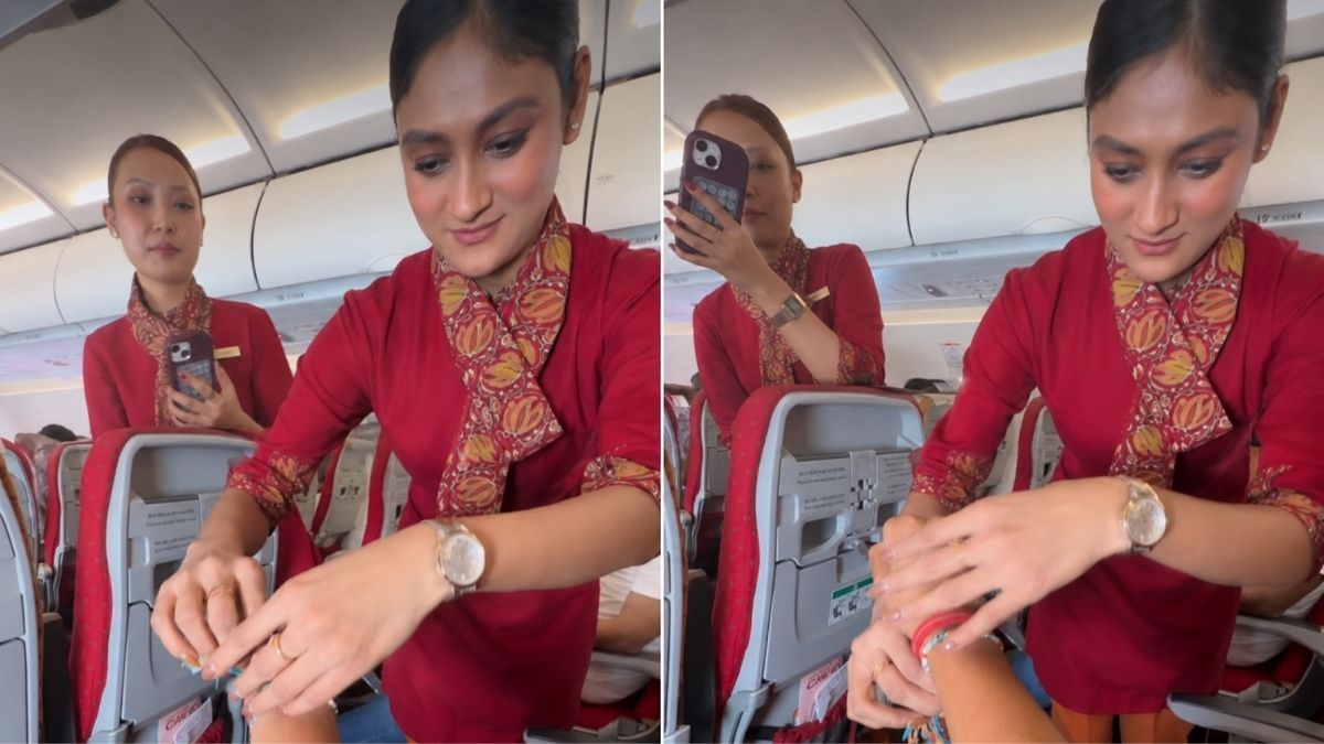 High-Altitude Bonding: Air India Flight Attendants Tie Rakhi to Surprised Passenger