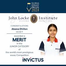 Invictus International School’s Abana Dhillon Recognized Globally with Top Honors in Harvard Essay Competition
