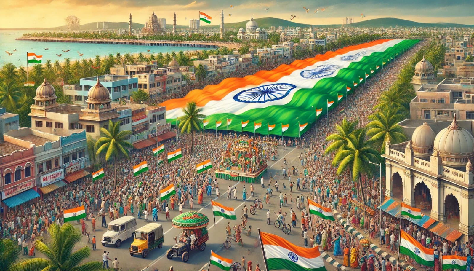 Visakhapatnam celebrates Republic Day with spectacular 75-foot Tiranga rally.