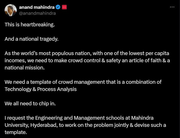 India Needs to Make Crowd Control a National Mission: Anand Mahindra