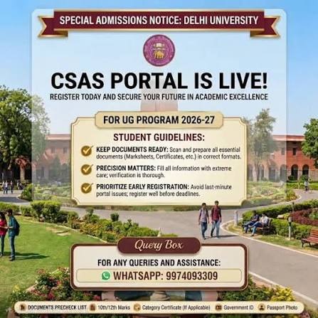 Delhi University Opens 2026-27 UG Admissions via CSAS Portal