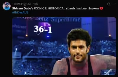 Shivam Dube’s Golden T20I Streak Ends At 37–1, Internet Explodes With Memes