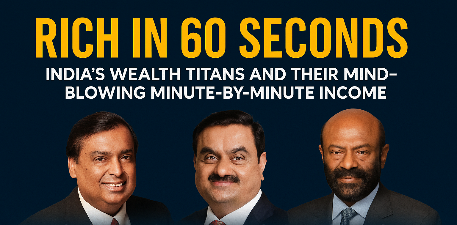 Rich in 60 Seconds: India's Wealth Titans and Their Mind-Blowing Minute-by-Minute Income