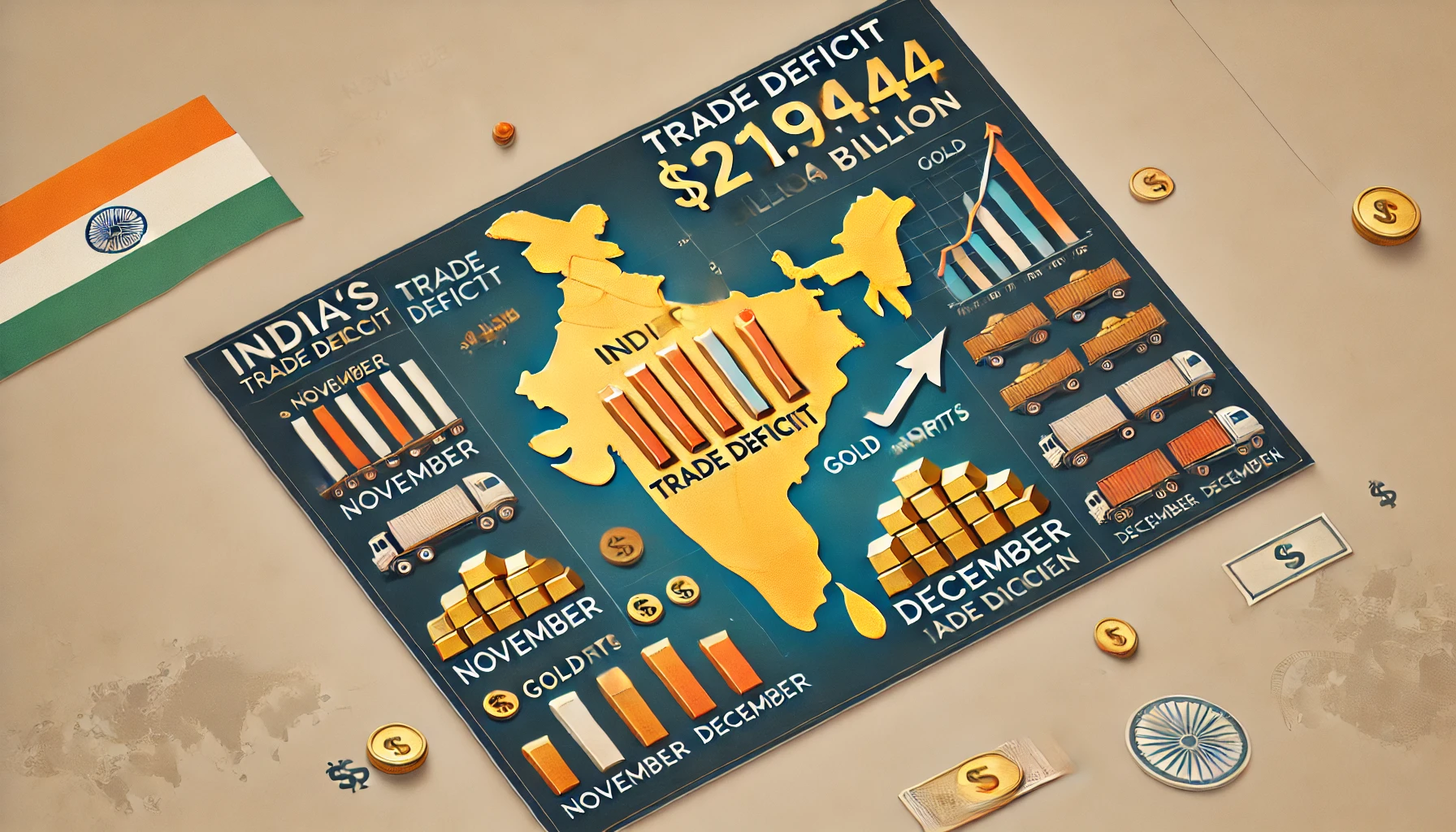 India's Trade Deficit Narrows to $21.94 Billion in December as Gold Imports Decline