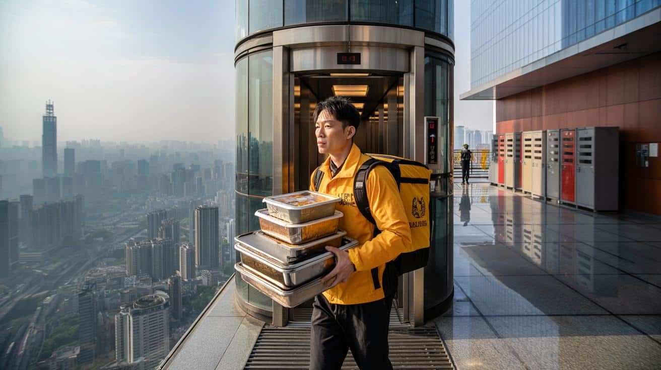 China’s Vertical Cities Create New Job: Skyscraper Meal Couriers