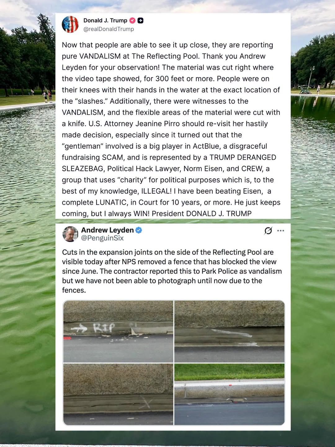 Trump Posts Vandalism Photos and Demands Action From Pirro