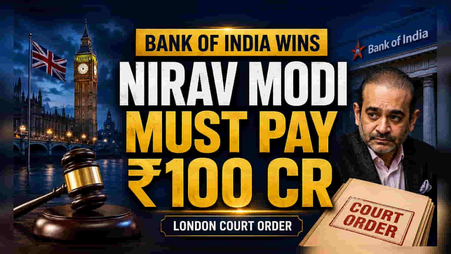 UK Court Orders Nirav Modi to Pay ₹100 Crore to Bank of India