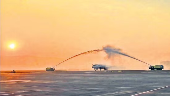 Wings of Change: IndiGo Flight from Bengaluru Marks First Landing at Navi Mumbai International Airport with Water Cannon Salute