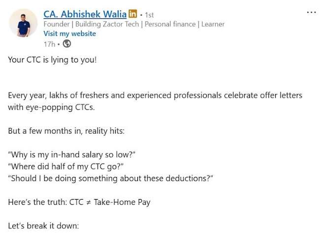“CTC Illusion: Why Your ₹12 Lakh Job Offer Feels Like Just ₹70K a Month”—CA Explains