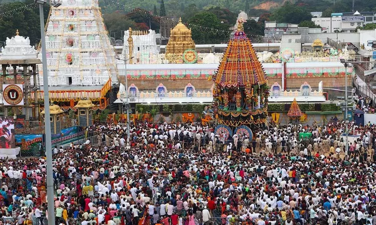 Divine Chariots Roll: Tirupati's Temples Blaze in Celestial Spectacle