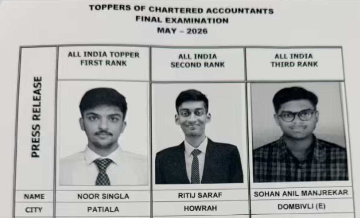 ICAI CA Final Results Out: Noor Singla Tops National Merit List
