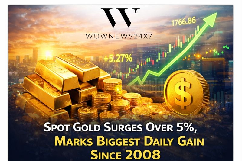 Spot Gold Surges Over 5%, Marks Biggest Daily Gain Since 2008