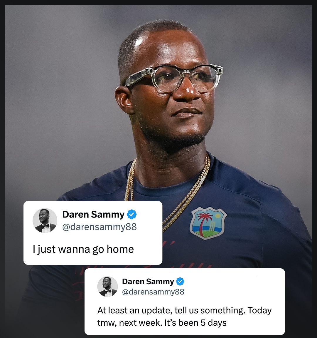 Darren Sammy Pleads for Exit as West Indies Team Remains Stranded in Kolkata