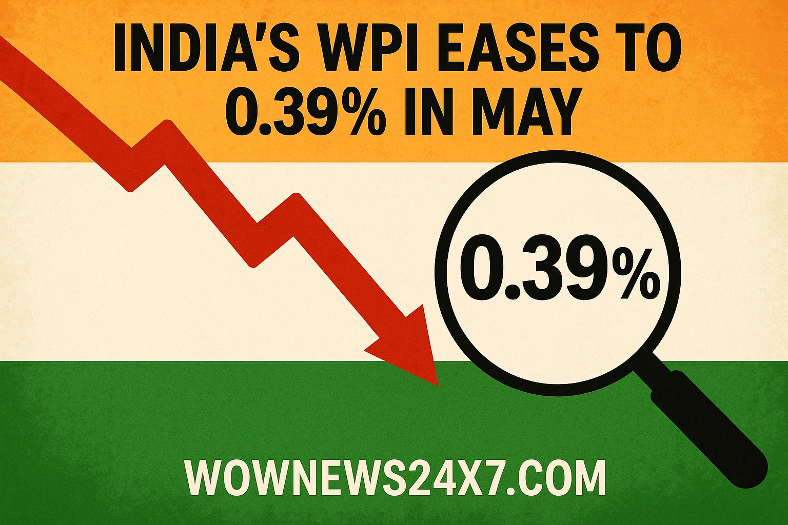 India's Wholesale Inflation Eases to 0.39% in May as Prices Moderate