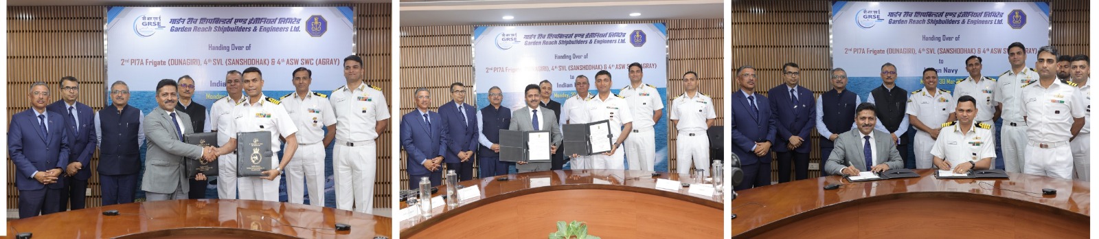 Historic Delivery of “Triplets” : GRSE Hands Over three Warships to Indian Navy