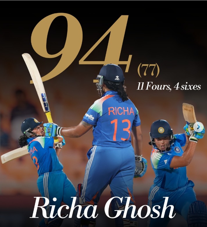 Richa Ghosh’s Record-Breaking 94 Lights Up Women’s World Cup, Rescues India from Collapse