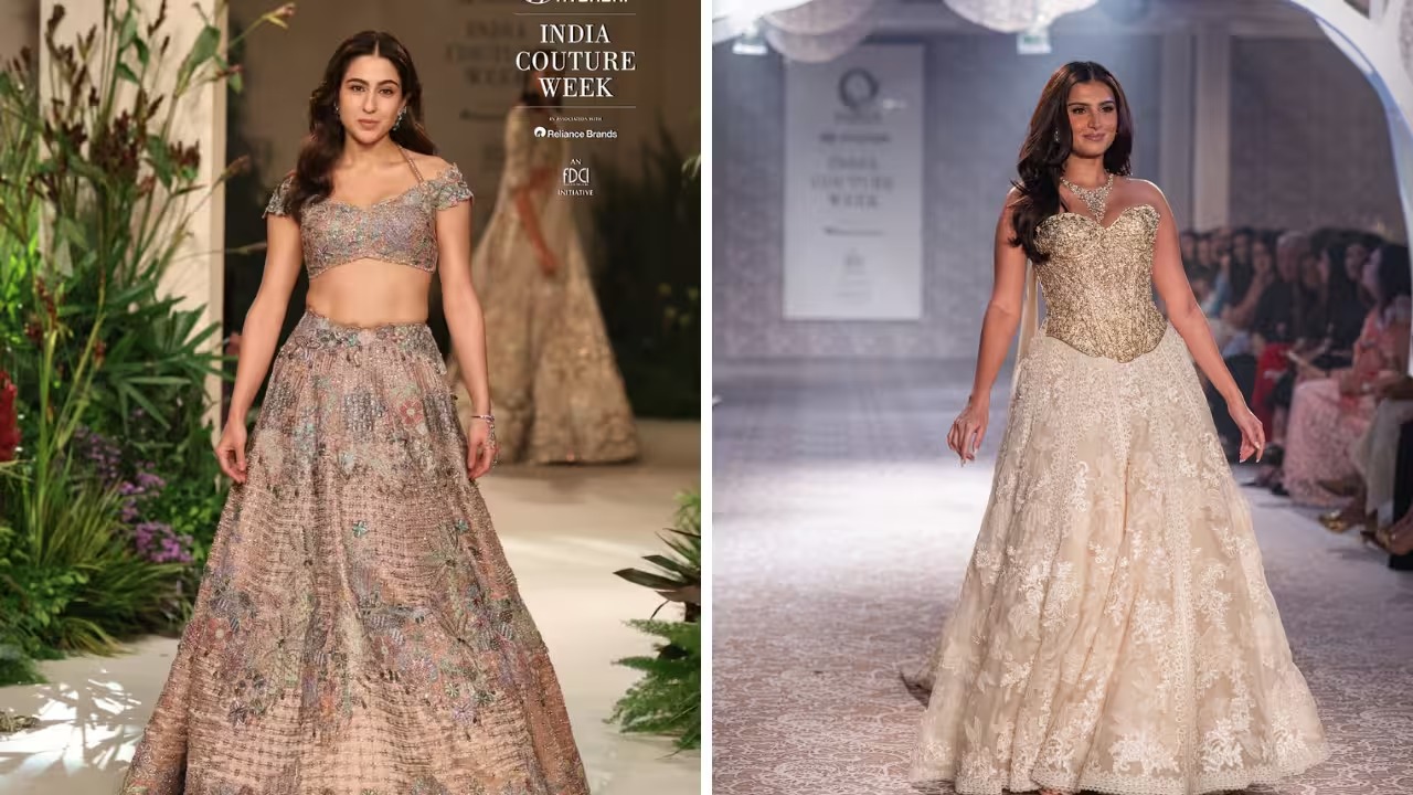 Couture Reimagined: Sara Ali Khan and Tara Sutaria Rewrite Bridal Lehenga Rules at ICW 2025