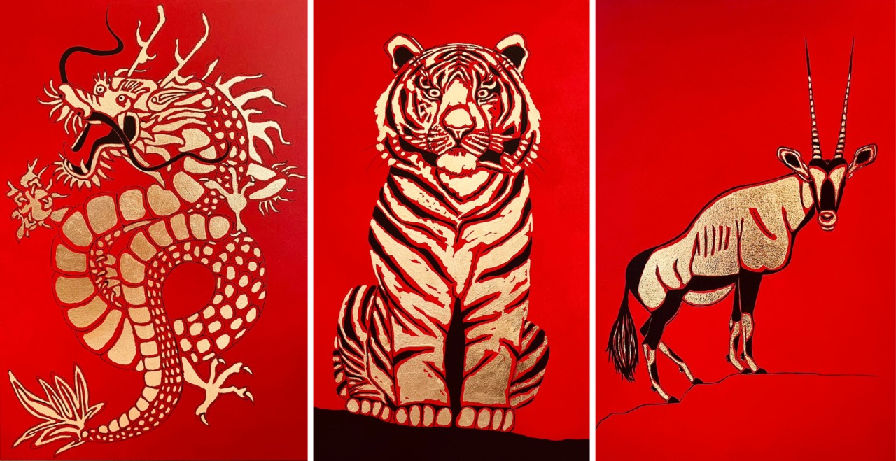 Yuliya Solomennaya's Vibrant Artistry: Red and Gold Canvases Capture Hearts