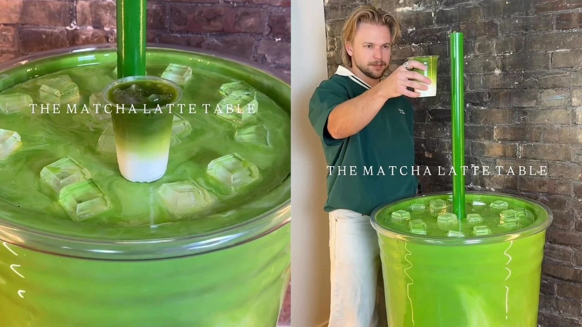 Tabletop Temptations: Artist’s Life-Size Matcha Latte Table Leaves Social Media Frothing With Delight!