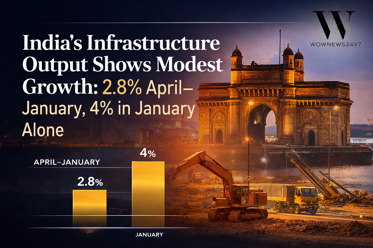 India’s Infrastructure Output Shows Modest Growth: 2.8% April–January, 4% in January Alone