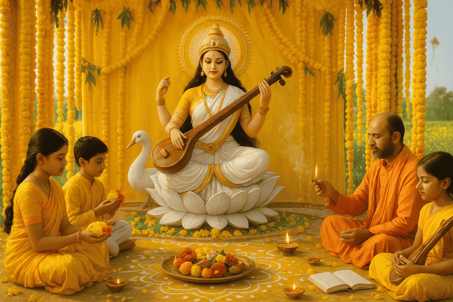 Golden Glow of Wisdom: Why Yellow Reigns on Saraswati Puja